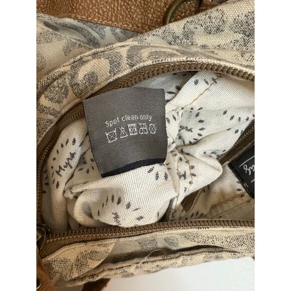 Myra Bag Backpack Upcycled Canvas Leather Hair on Hide Large Excellent Condition - Picture 10 of 11